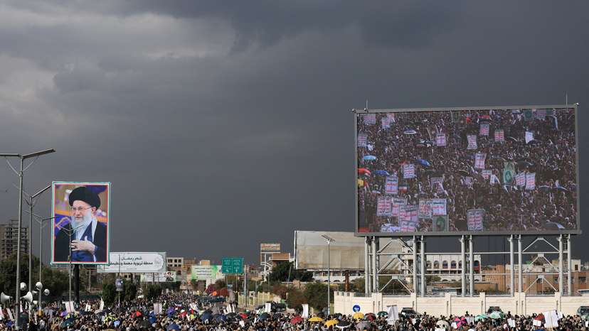 People protest after Israel and the U.S. launched strikes on Iran, in Sanaa