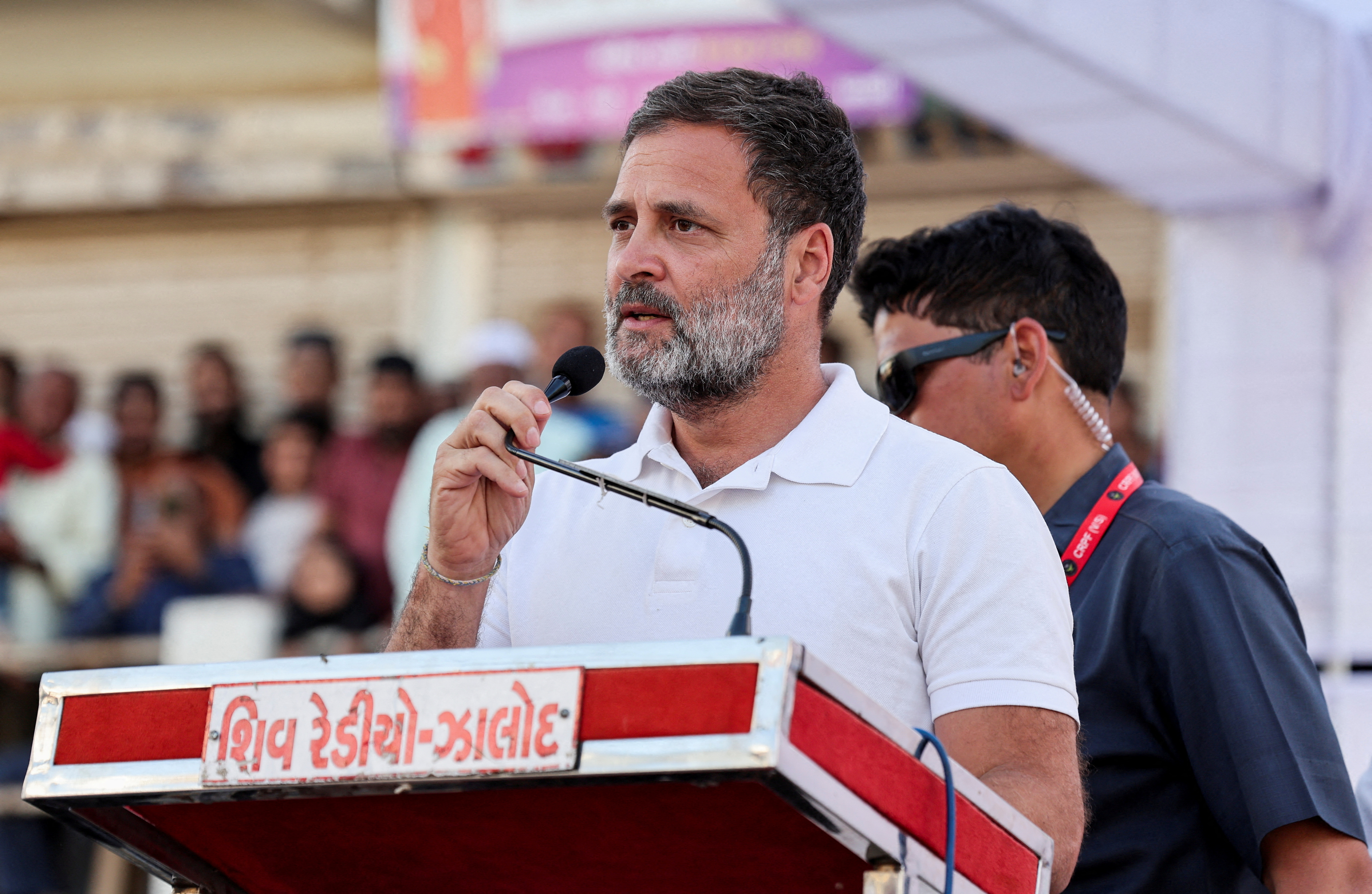 FILE PHOTO: Rahul Gandhi, a senior leader of India's main opposition Congress party, during his 66-day long "Bharat Jodo Nyay Yatra", in Jhalod town