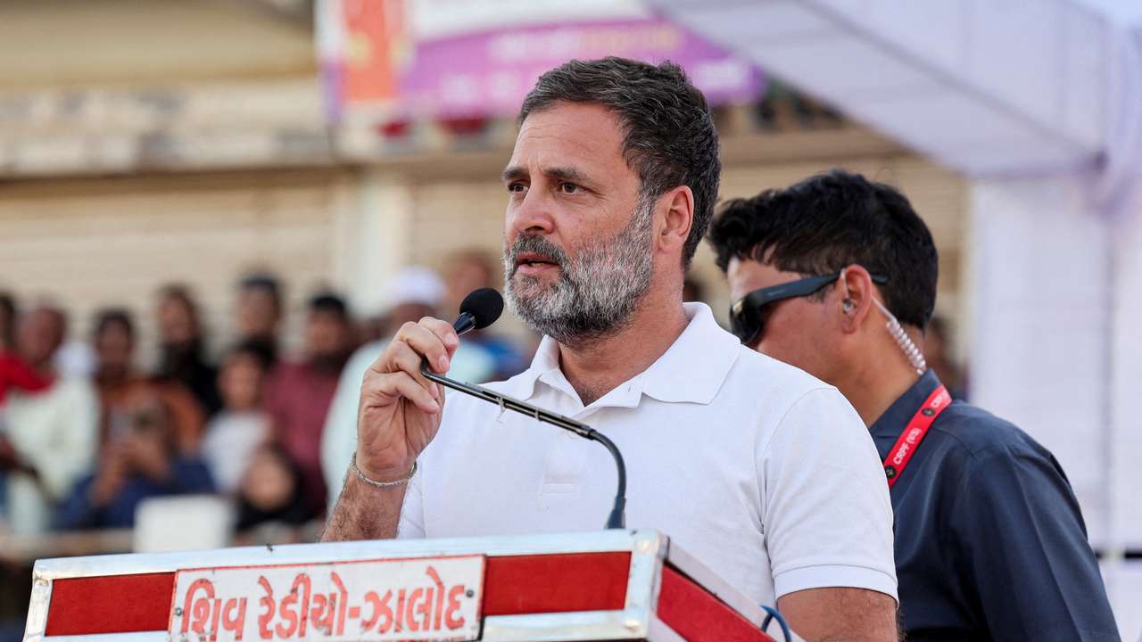 FILE PHOTO: Rahul Gandhi, a senior leader of India's main opposition Congress party, during his 66-day long "Bharat Jodo Nyay Yatra", in Jhalod town