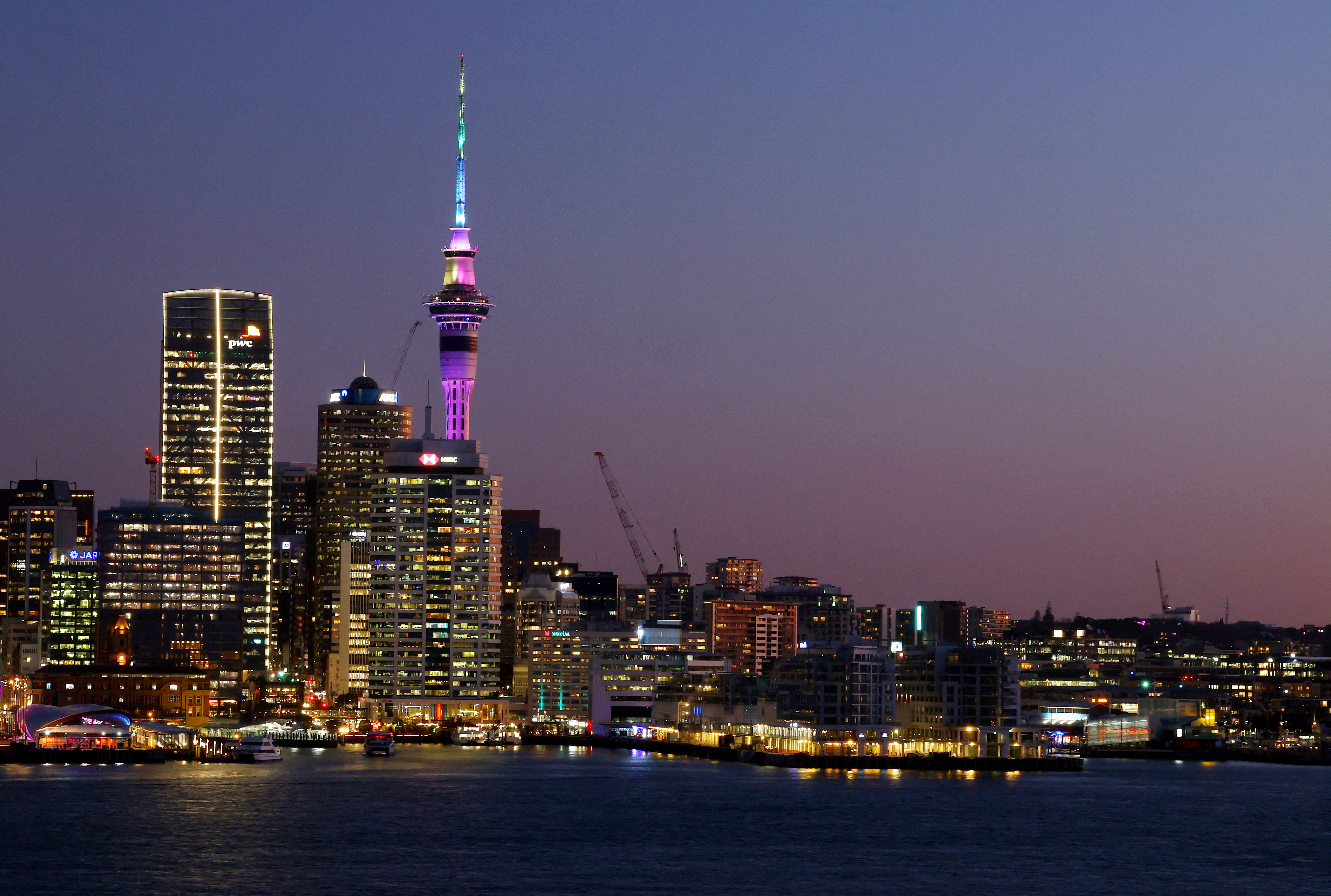 FILE PHOTO: Auckland, New Zealand - August 3, 2023 General view of the Auckland skyline at sunset