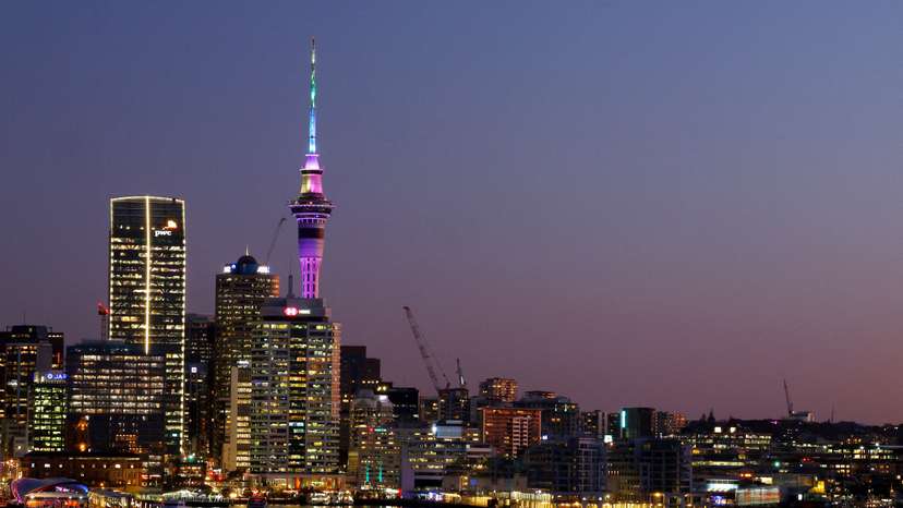 FILE PHOTO: Auckland, New Zealand - August 3, 2023 General view of the Auckland skyline at sunset