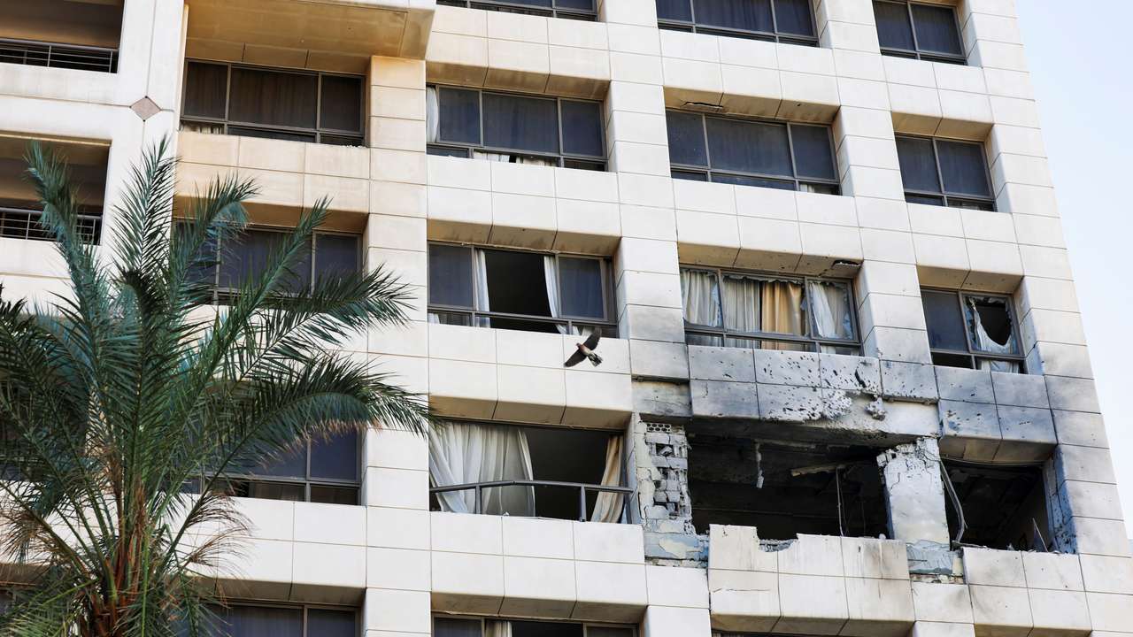 Aftermath of an Israeli strike on an apartment in the Ramada Plaza hotel building, in Beirut