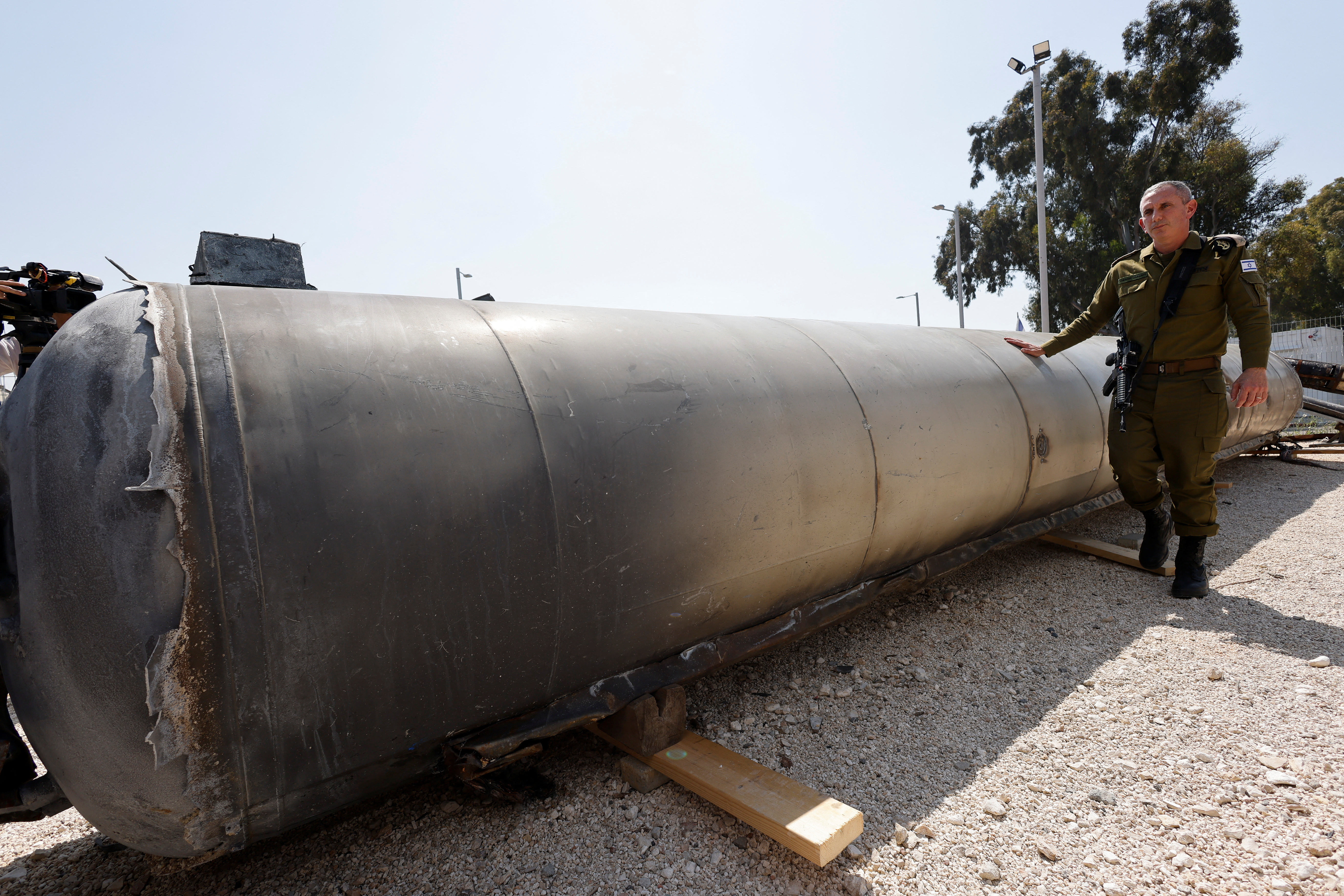 Israel's military displays what they say is an Iranian ballistic missile which they retrieved from the Dead Sea