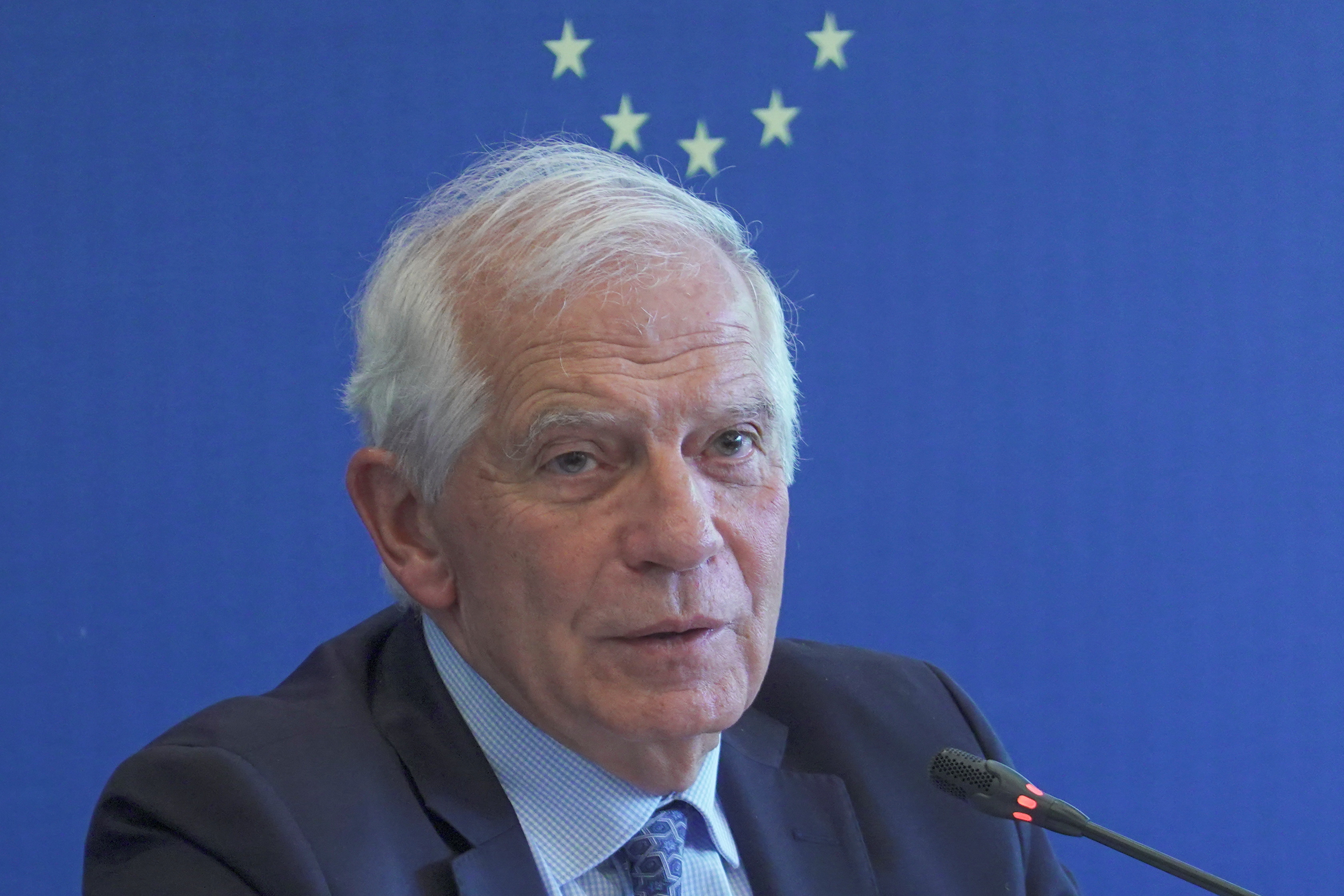 FILE PHOTO: High Representative of the European Union for Foreign Affairs and Security Policy Josep Borrell speaks during a news conference in Beijing
