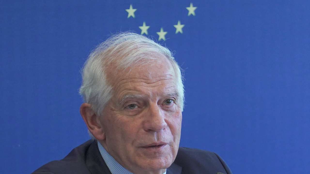FILE PHOTO: High Representative of the European Union for Foreign Affairs and Security Policy Josep Borrell speaks during a news conference in Beijing