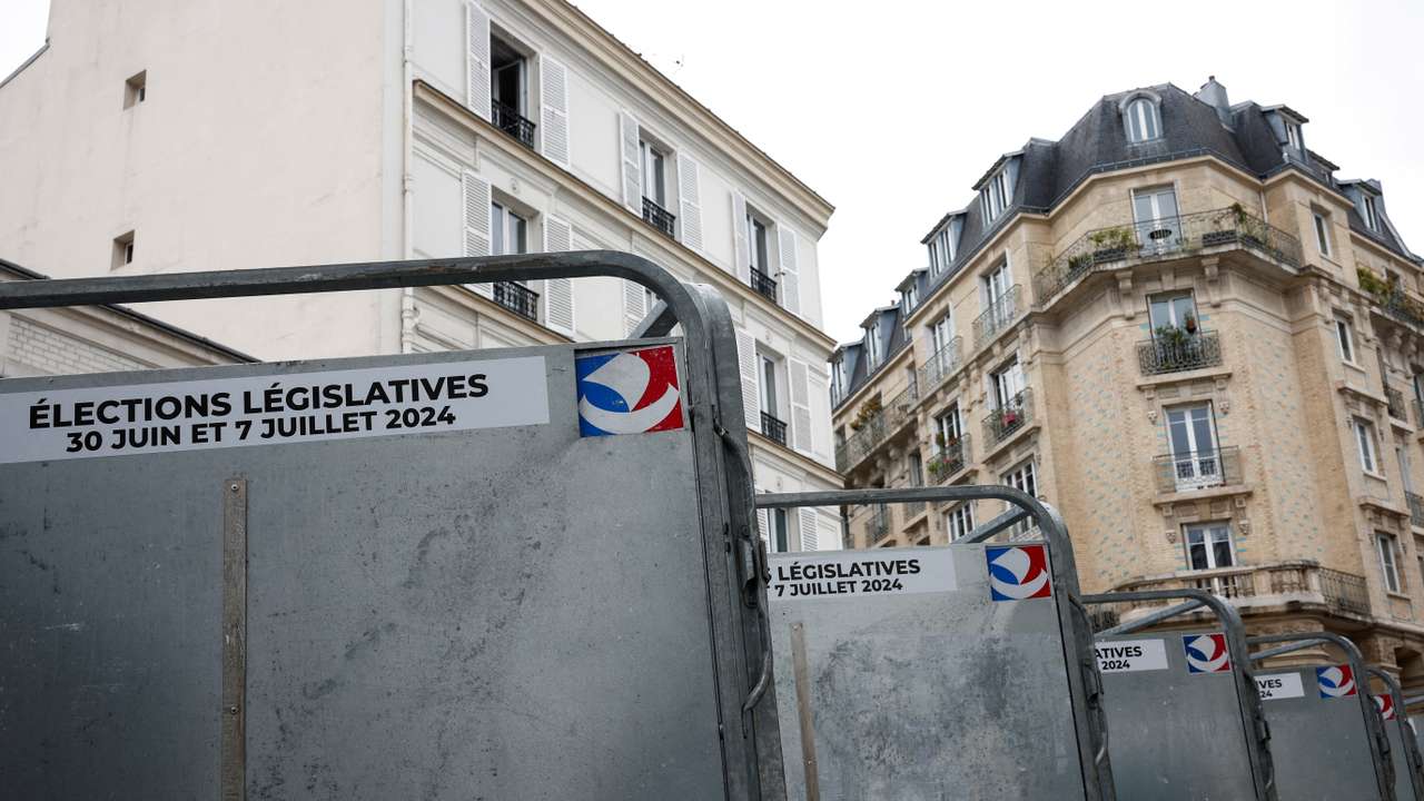 FILE PHOTO: Election boards are seen ahead of the French parliamentary elections