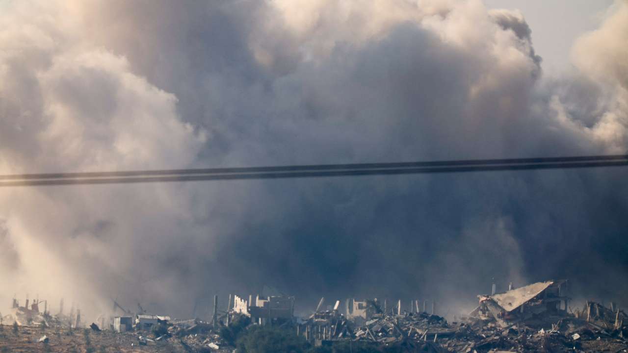Smoke from an explosion rises in Gaza, after a temporary truce between Israel and the Palestinian Islamist group Hamas expired, as seen from southern Israel