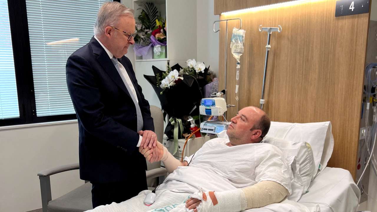 Australia's Prime Minister Anthony Albanese visits Ahmed al Ahmed at the hospital, in Sydney