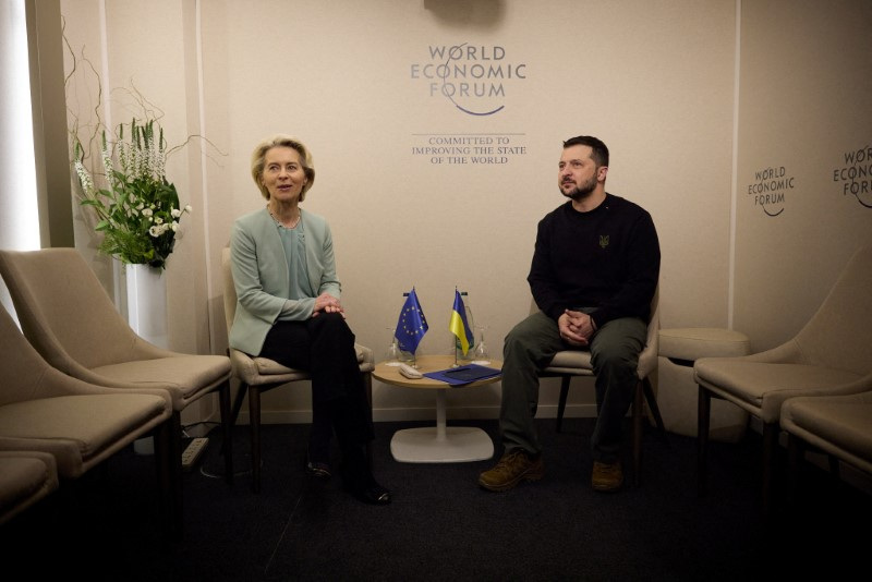 Ukraine's President Zelenskiy and President of the European Commission von der Leyen attend a meeting in Davos