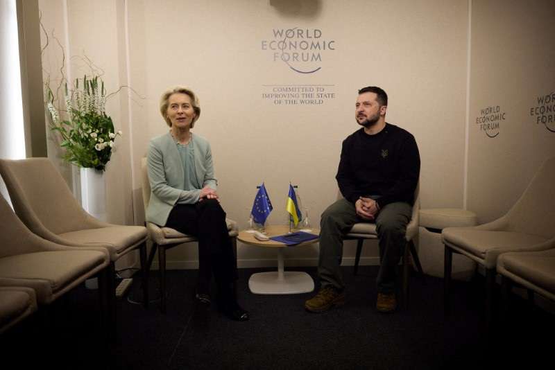 Ukraine's President Zelenskiy and President of the European Commission von der Leyen attend a meeting in Davos
