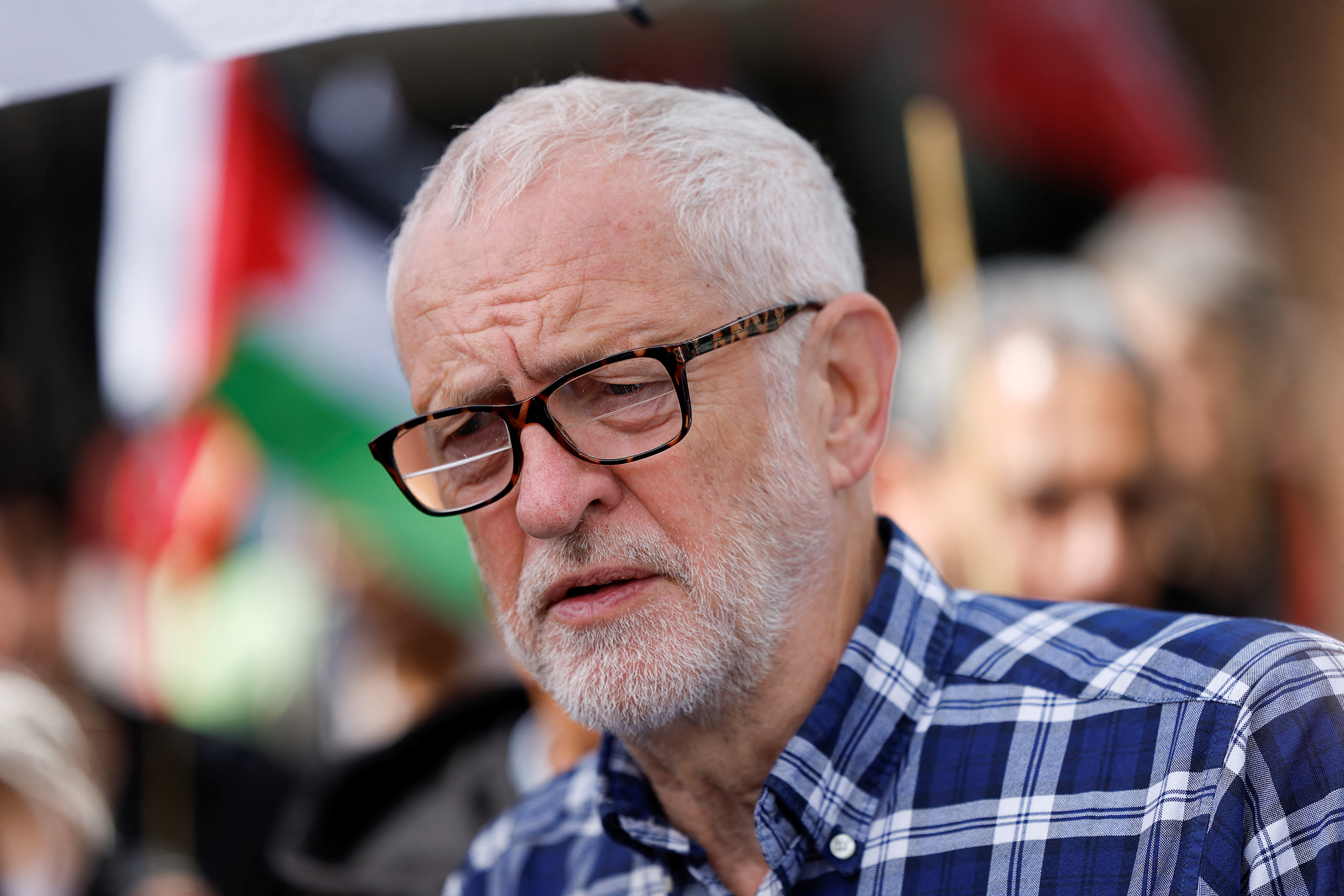 People protest demanding a ceasefire in Gaza during a march, in London