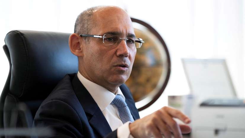 FILE PHOTO: Bank of Israel Governor Amir Yaron gestures while he speaks during his interview with Reuters in Jerusalem