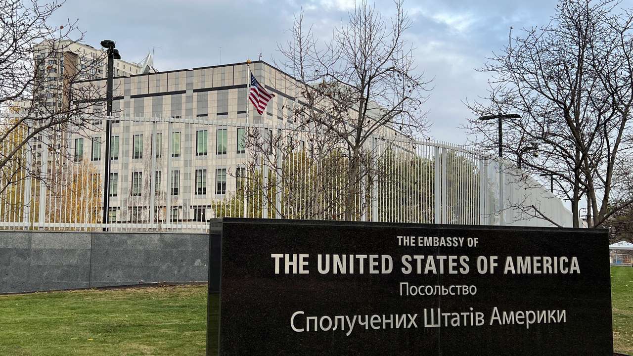 A view shows the U.S. embassy in Kyiv