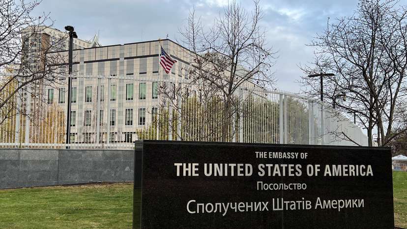A view shows the U.S. embassy in Kyiv