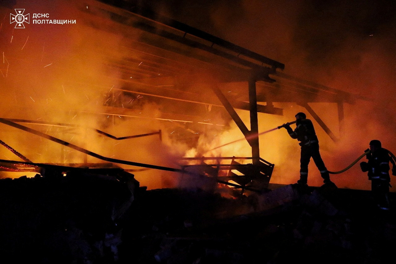 Aftermath of a Russian drone strike in Poltava region