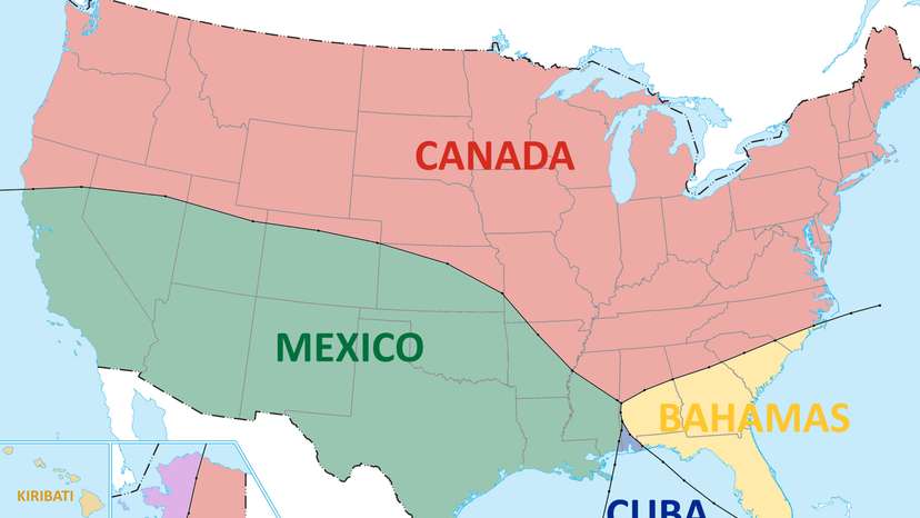 Canada and Mexico are the closest foreign countries to most of the United States