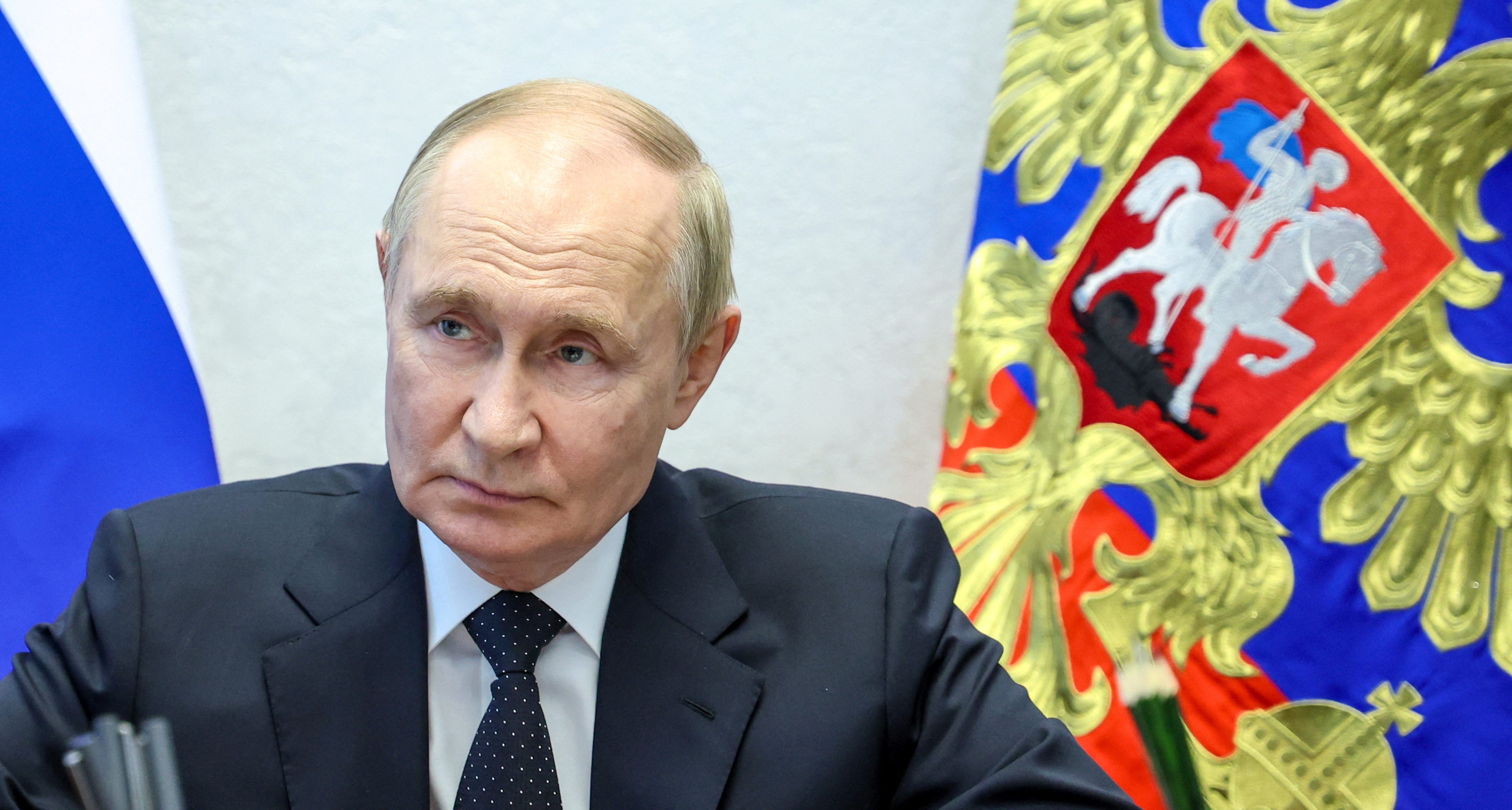 Russian President Vladimir Putin meets with VTB Bank President and Chairman of the United Shipbuilding Corporation Management Board Andrey Kostin and United Shipbuilding Corporation Director General Andrei Puchkov, in Severodvinsk