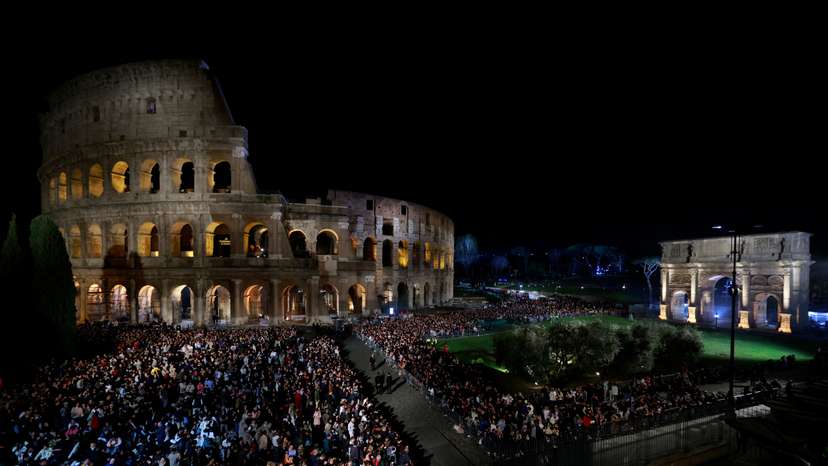 Via Crucis (Way of the Cross) procession during Good Friday celebrations, at the Colosseum, in Rome