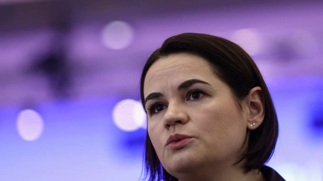 Exiled Belarusian opposition leader Sviatlana Tsikhanouskaya at the WEF in Davos