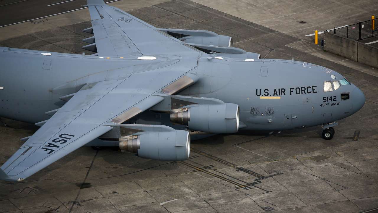 Aerial view of Boeing planes