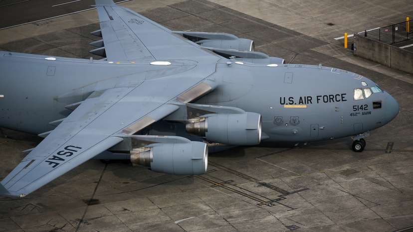 Aerial view of Boeing planes