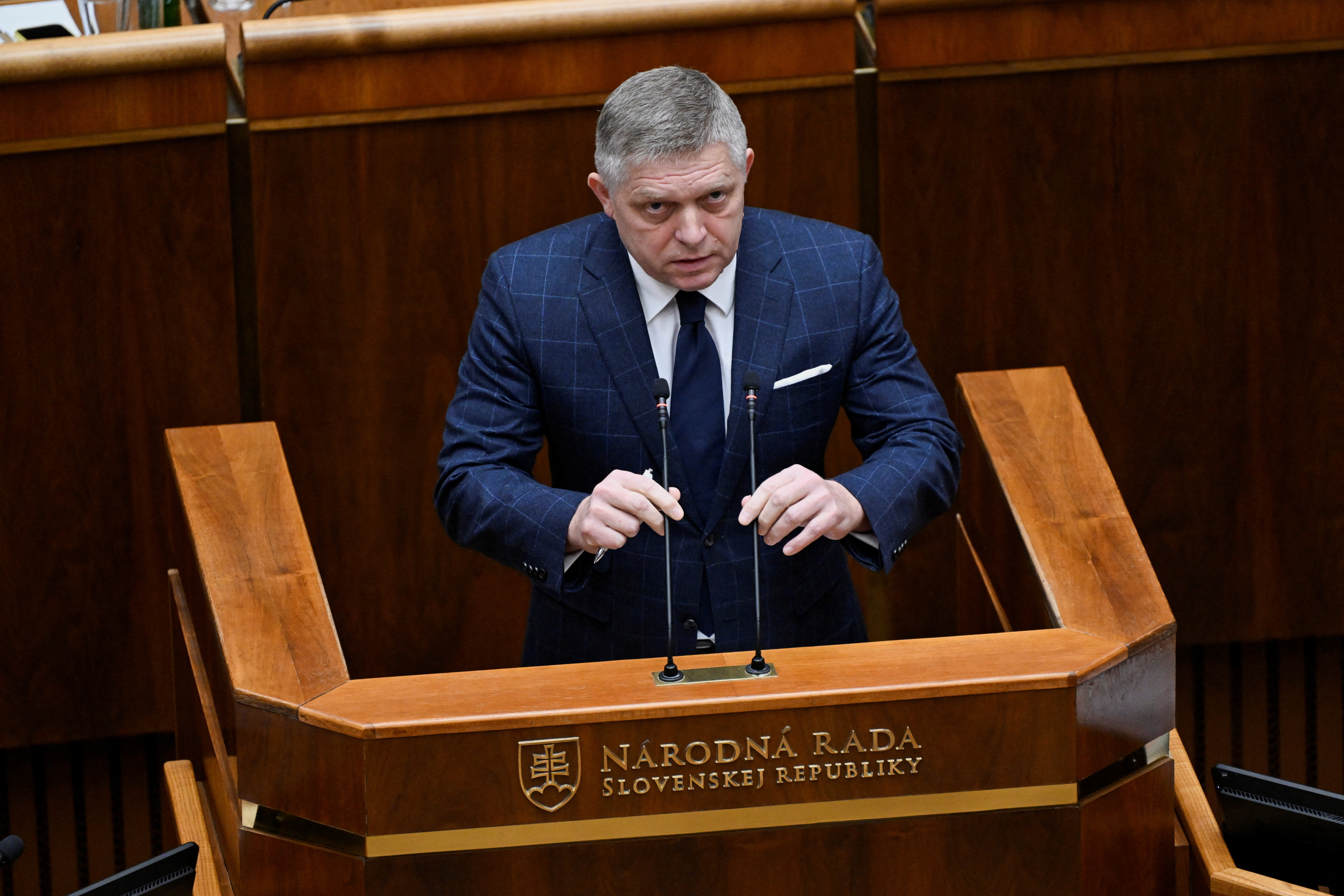 Slovakia's PM Fico attends a parliamentary session during a no-confidence vote against his government