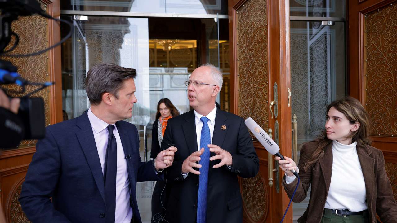 The head of Russia's sovereign wealth fund Kirill Dmitriev leaves a hotel in Riyadh