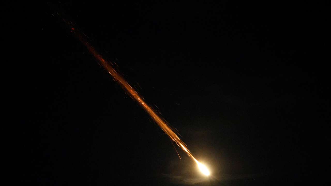 Israel's Iron Dome anti-missile system intercepts rockets, as seen from Ashkelon