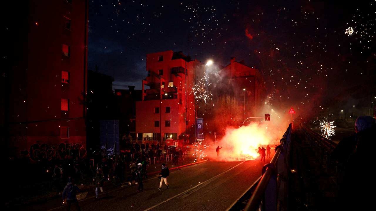 Demonstrators protest the 2026 Winter Olympics in Milan