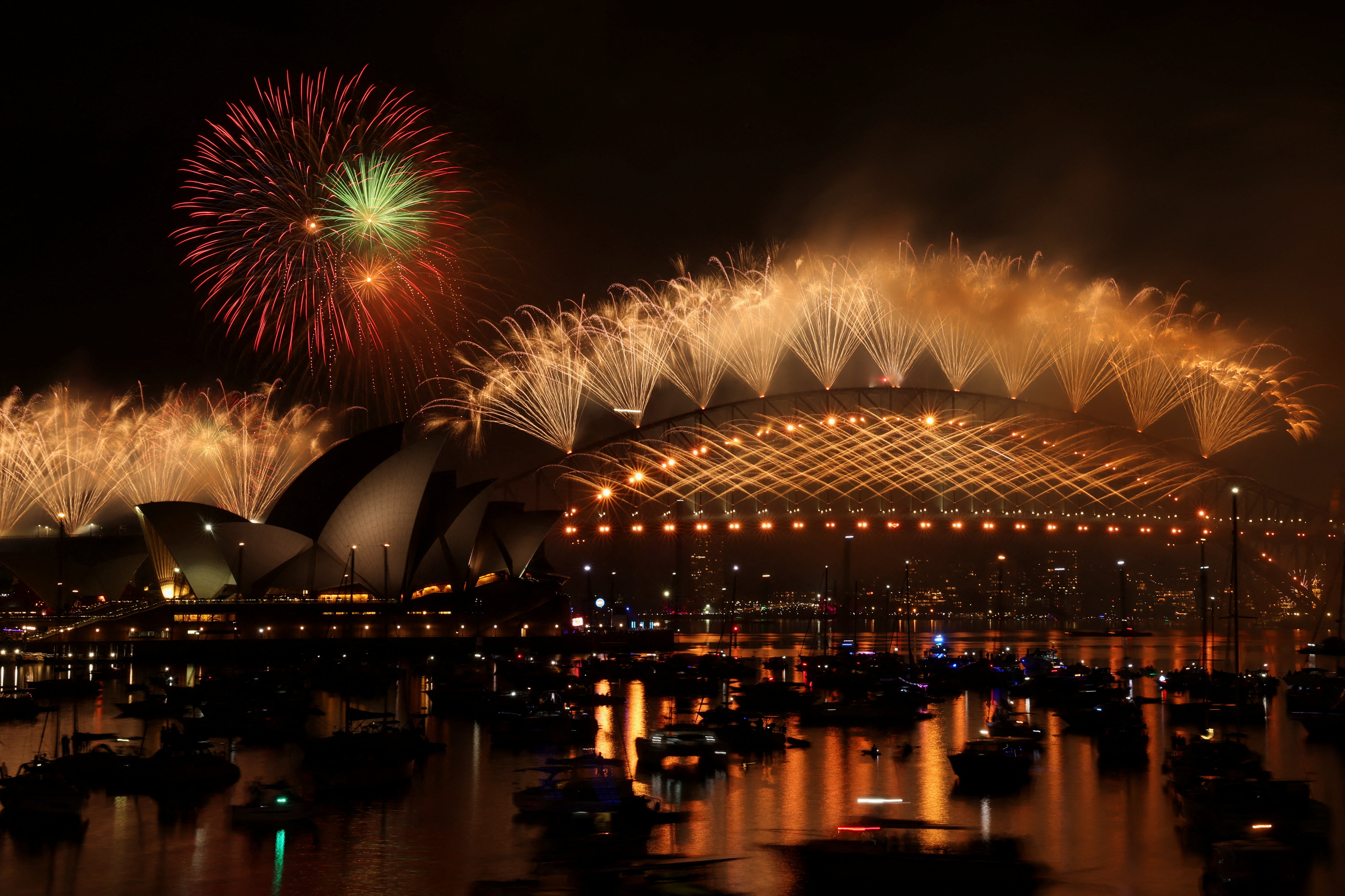 New Year's celebrations with fireworks display, in Sydney