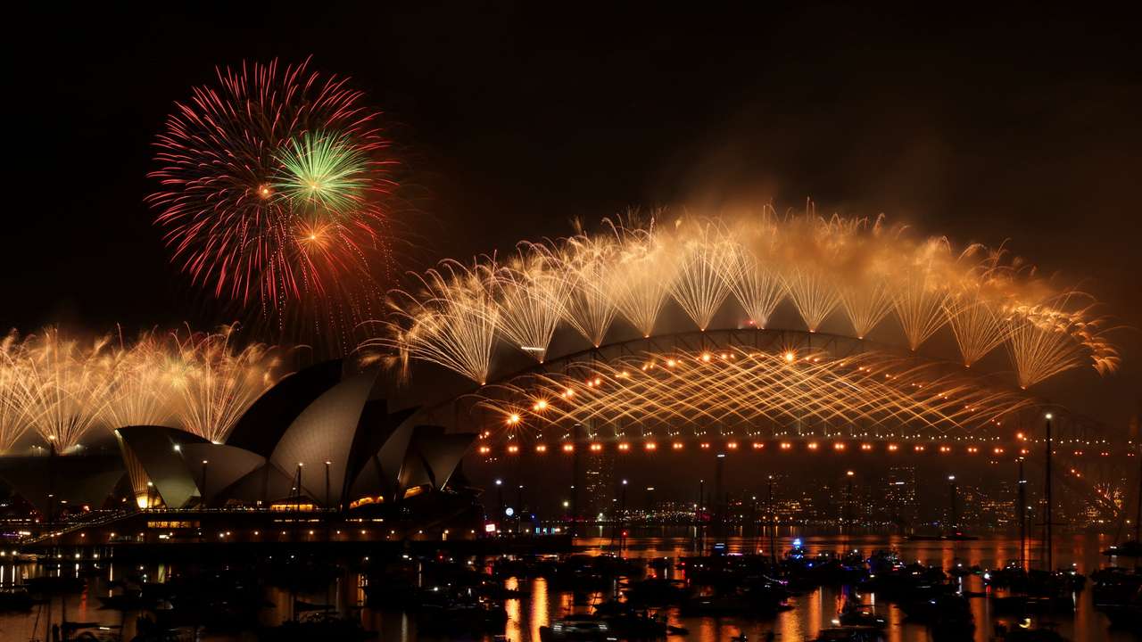 New Year's celebrations with fireworks display, in Sydney