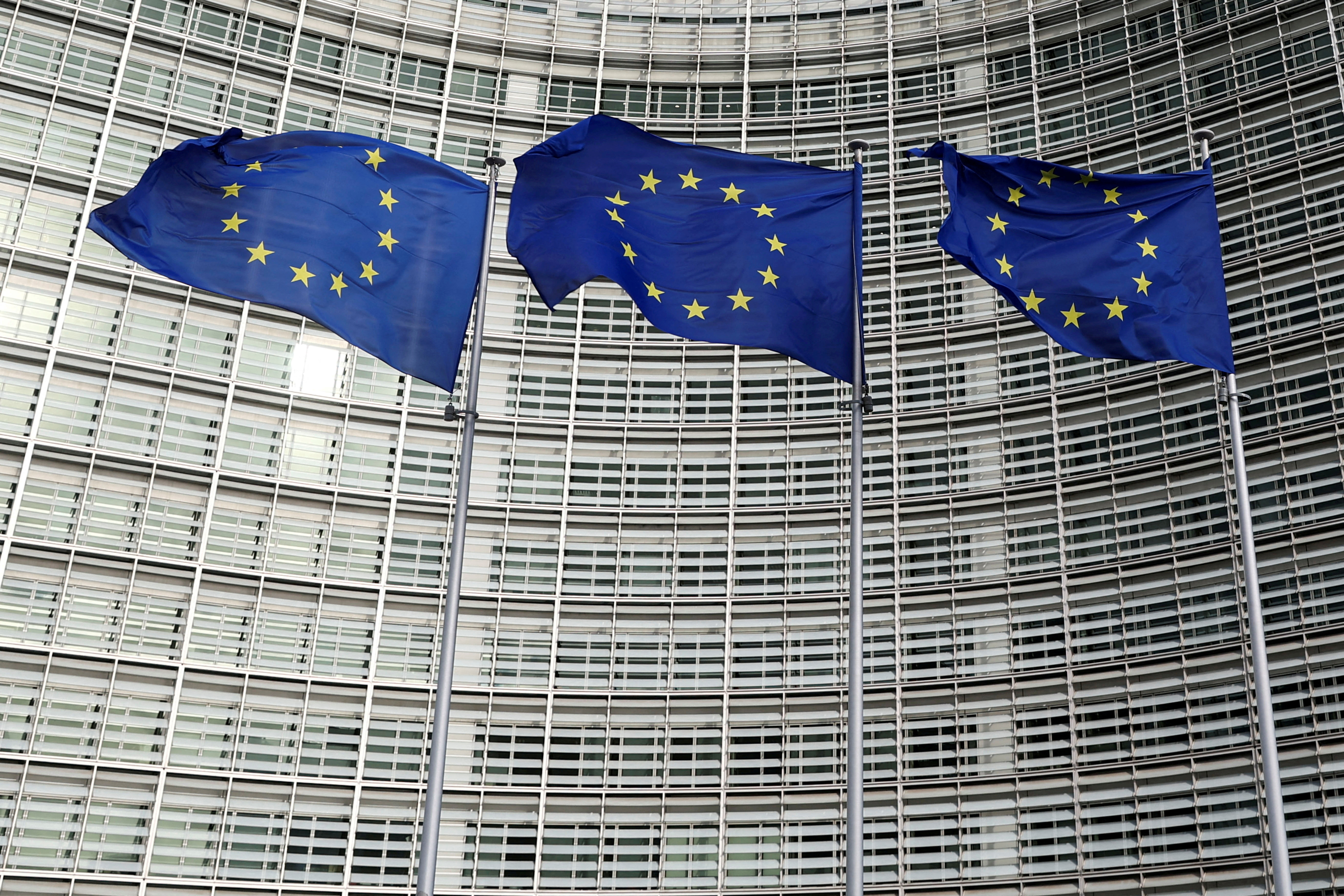 FILE PHOTO: EU flags fly outside the European Commission in Brussels