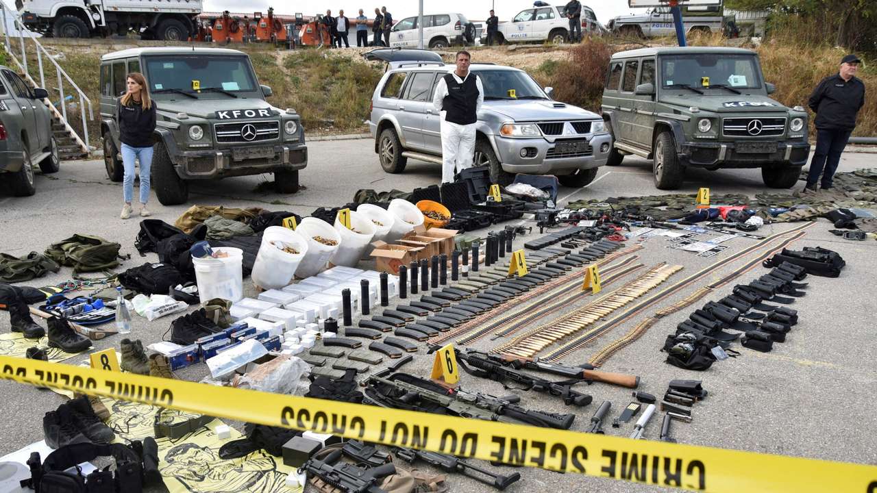 FILE PHOTO: Kosovo police displays weapons and military equipment, seized during a police operation in the village of Banjska, at a police camp near Mitrovica