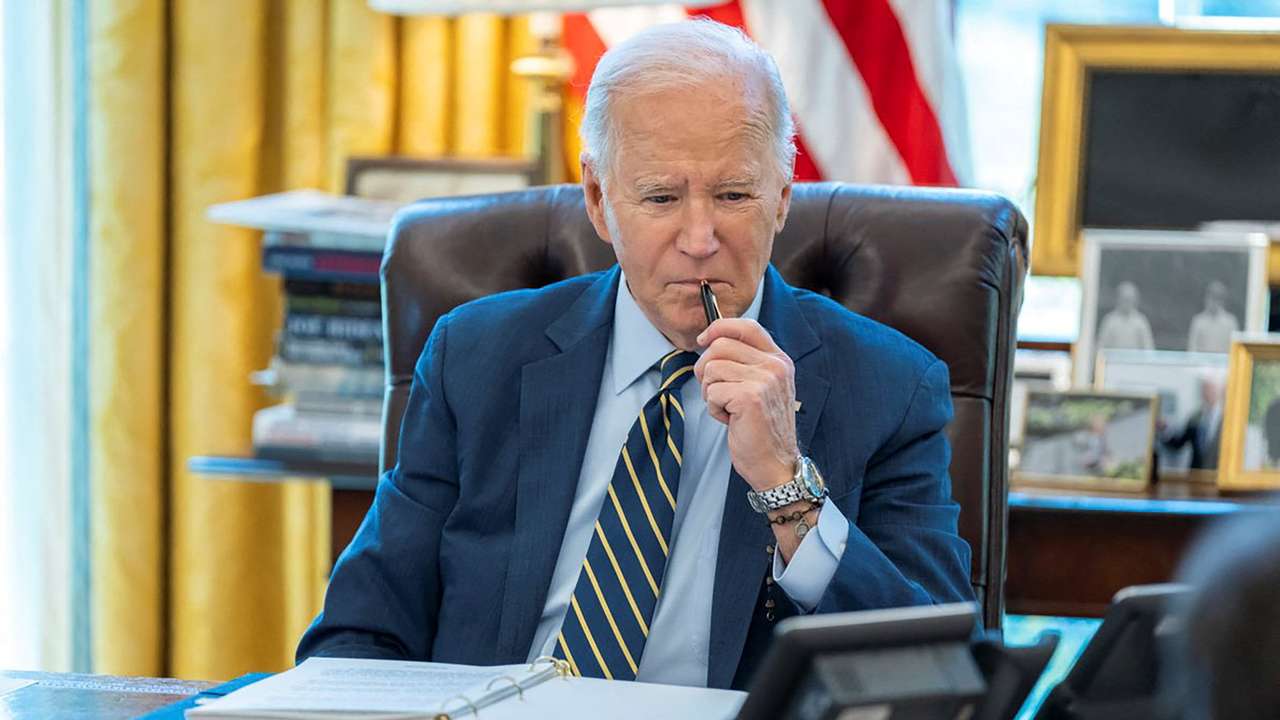 U.S. President Joe Biden speaks by phone with Israeli Prime Minister Benjamin Netanyahu from the White House in Washington