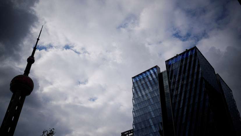 FILE PHOTO: The building of Shanghai Foxconn headquarters is pictured at the Lujiazui financial district of Pudong amid the COVID-19 outbreak in Shanghai