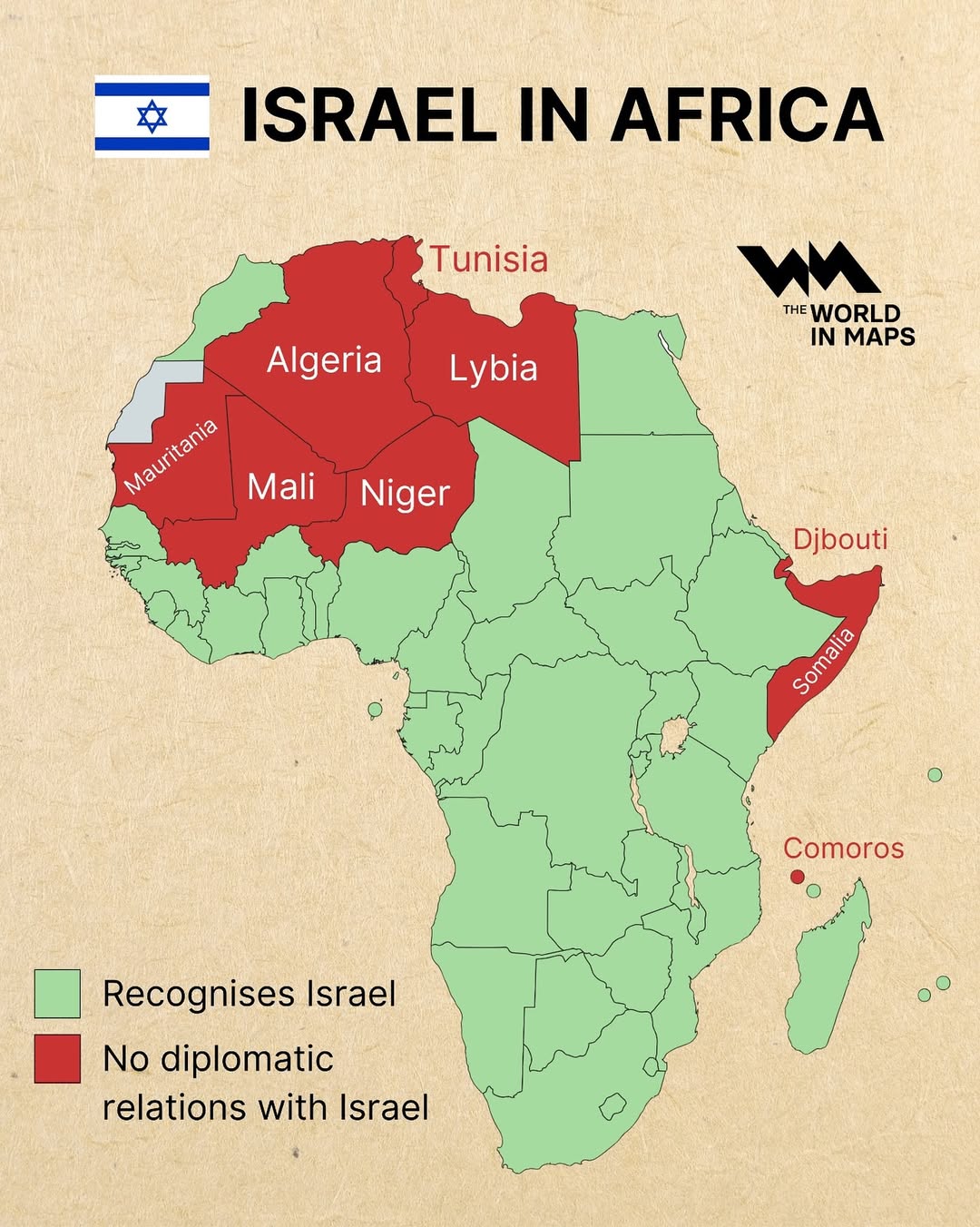Israel’s diplomatic footprint in Africa is a mix of friends and holdouts. As this map shows, mos