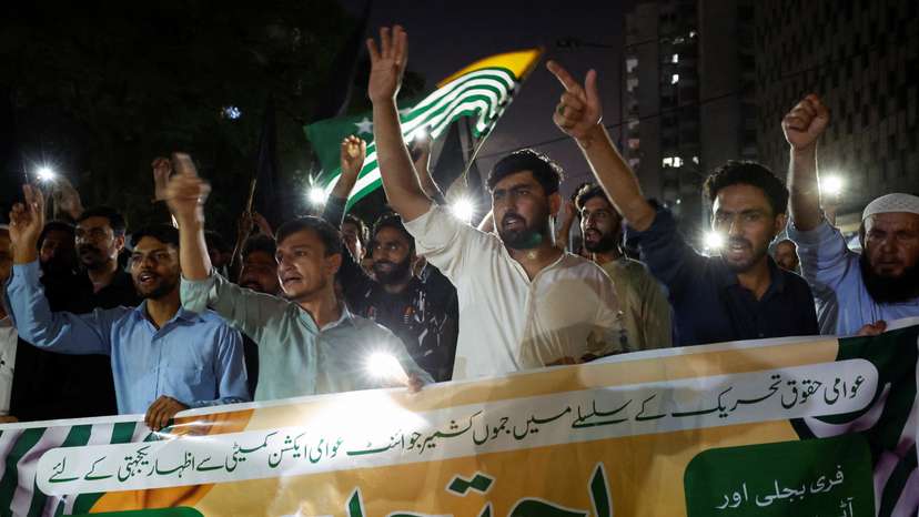 Protest demanding a subsidy on electricity and wheat prices in the face of rising inflation in Pakistan-ruled Kashmir, during a demonstration in Karachi