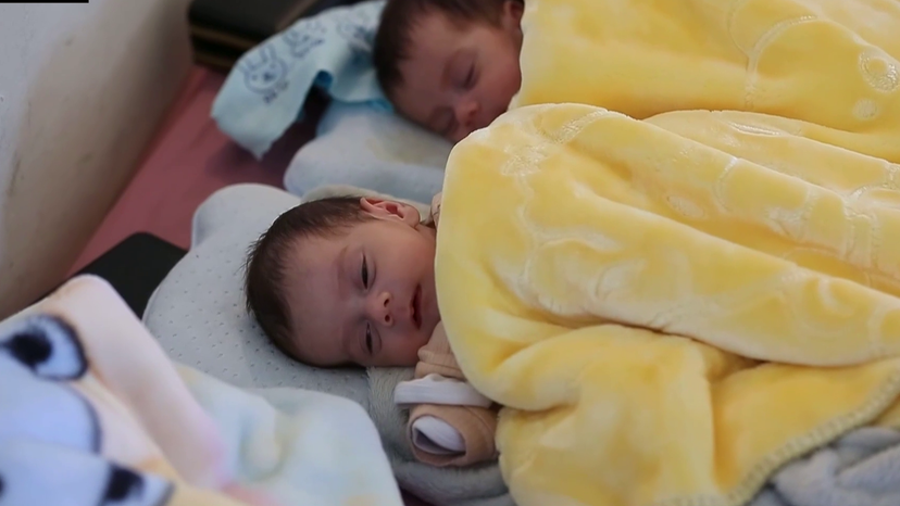 Lebanese mother shelters with newborn twins after renewed fighting forces family to flee: Video
