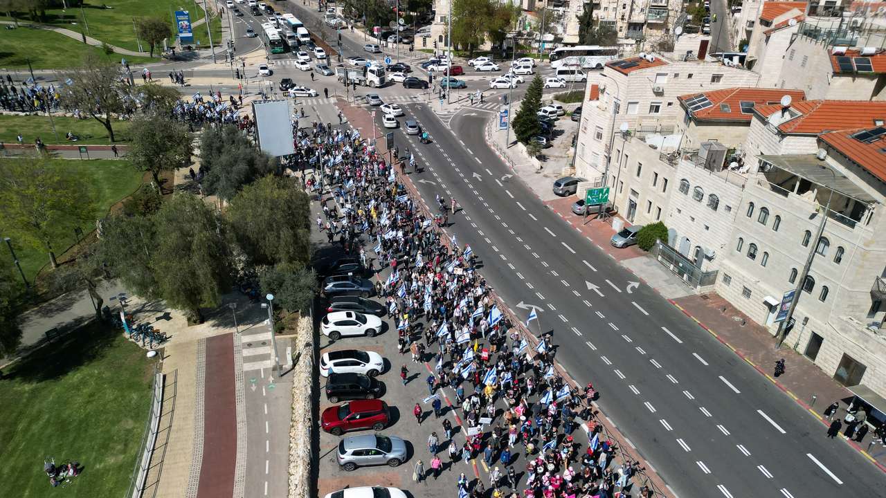 Protest against moves by the Israeli government to fire the Attorney General Miara and the dismissal of top security agency chief, Ronen Bar, in Jerusalem