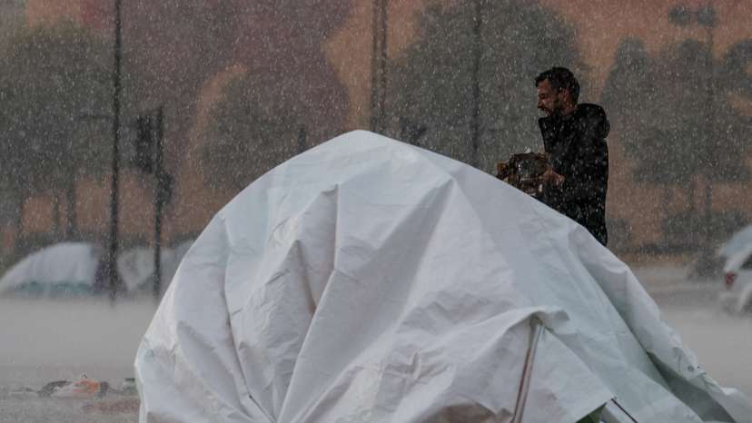 Displaced people set up tents in Beirut