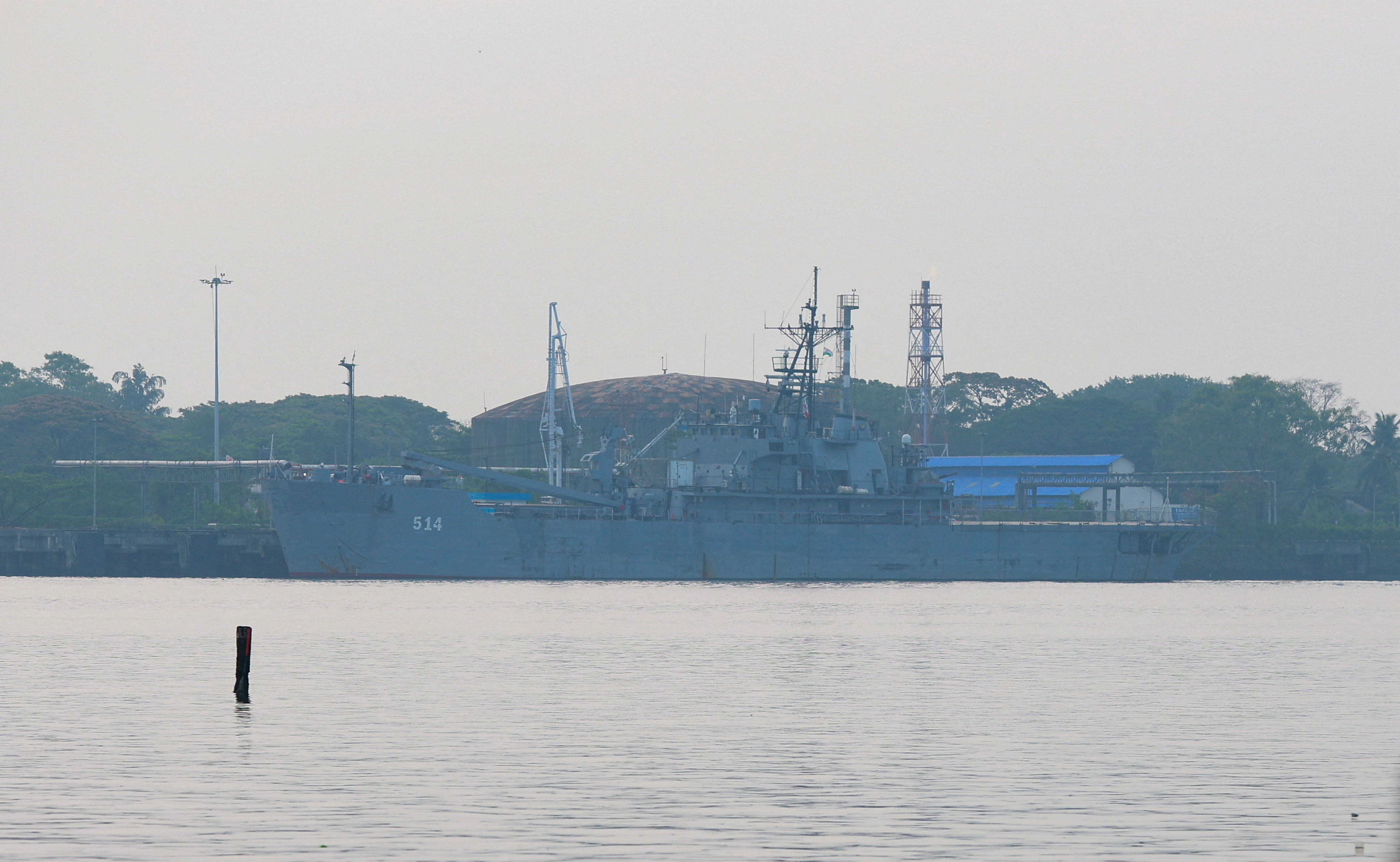 The Iranian military ship IRIS Lavan is docked at a port in Kochi