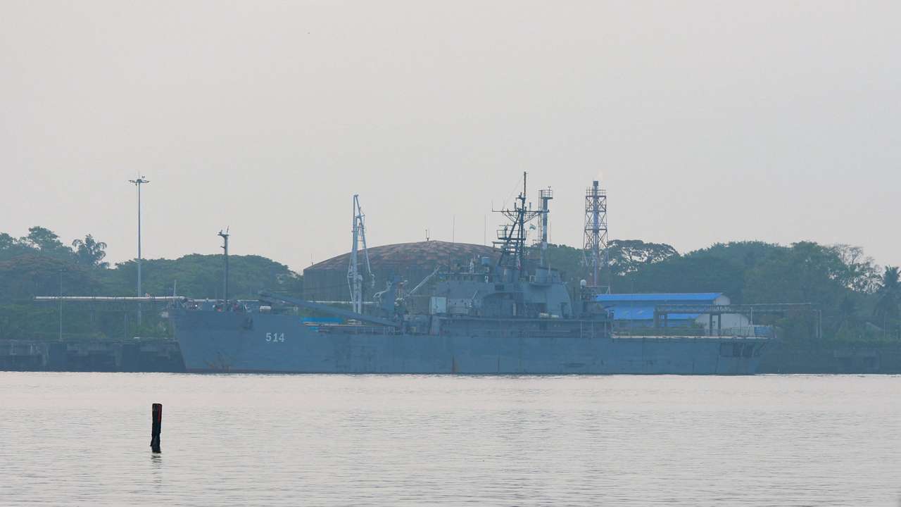 The Iranian military ship IRIS Lavan is docked at a port in Kochi