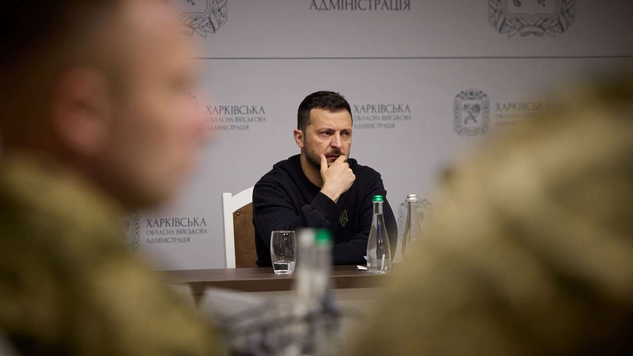Ukraine's President Zelenskiy attends a meeting with top military officials in Kharkiv