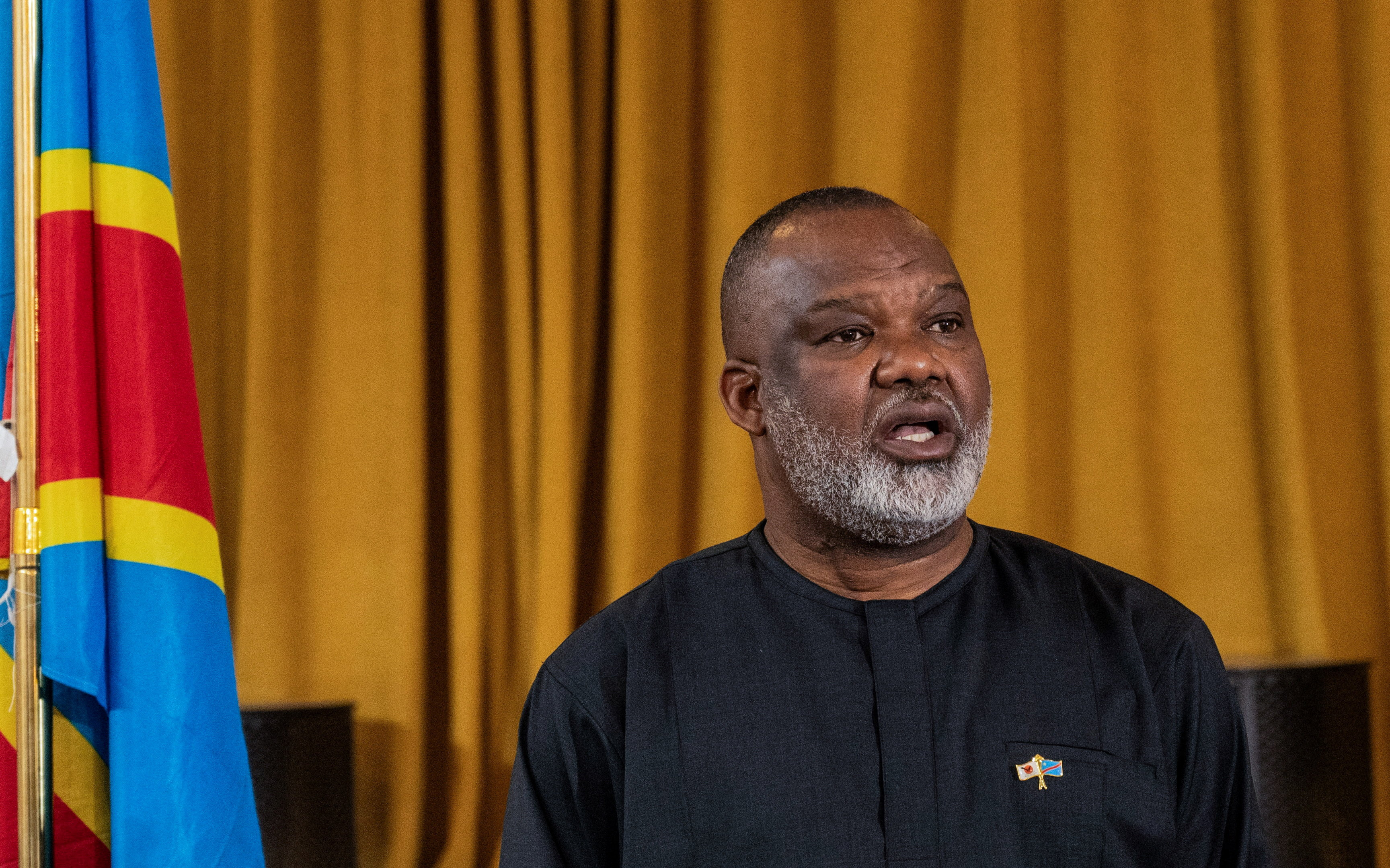 Corneille Nangaa, AFC-M23 coordinator attends a press conference in Goma
