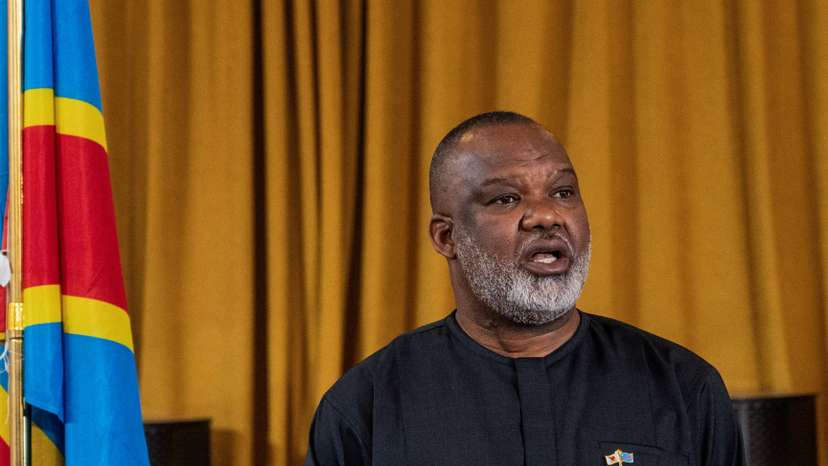 Corneille Nangaa, AFC-M23 coordinator attends a press conference in Goma