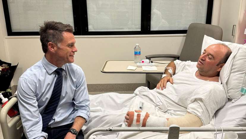 NSW Premier Chris Minns visits Ahmed al Ahmed at the hospital, in Sydney