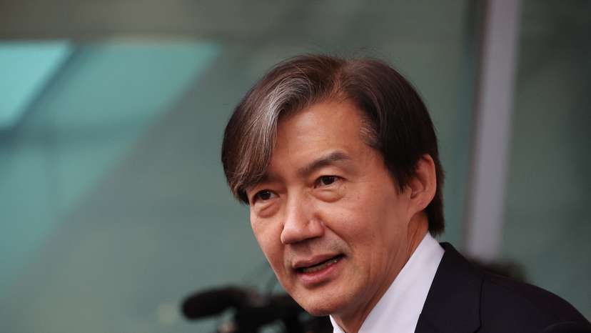 Cho Kuk, leader of Rebuilding Korea Party answers to reporters' question during a campaign rally for for upcoming 22nd parliamentary election, in Seoul