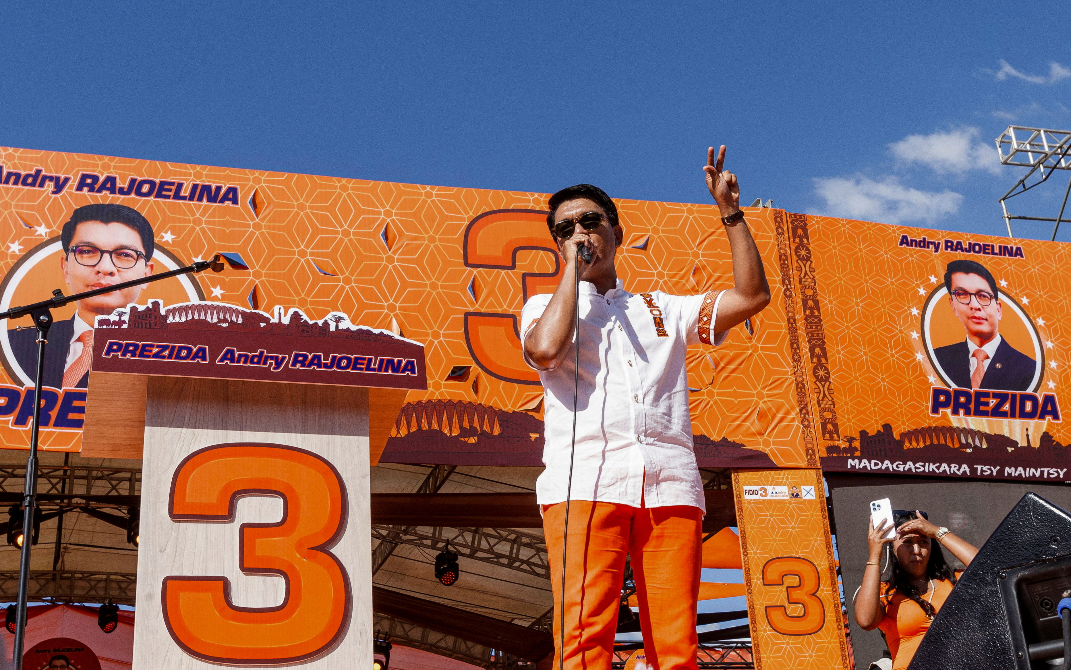 Supporters of Madagascar's outgoing president and candidate for re-election Rajoelina attend his final presidential campaign rally in Antananarivo