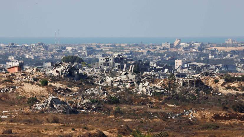 A view of destroyed buildings in Gaza, as seen from southern Israel