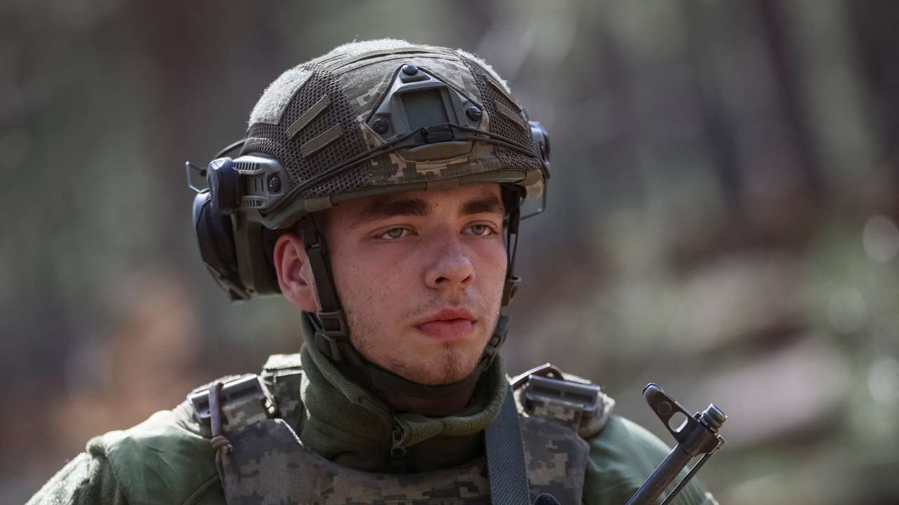 FILE PHOTO: Young recruits of the Ukrainian Armed Forces attend an exercise in Kyiv region